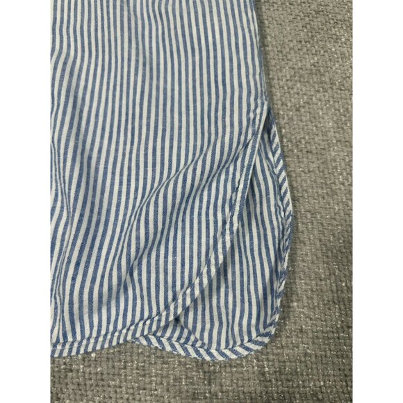 Old Navy Boyfriend Shirt Womens Large Blue White‎ Striped Linen Blend Beach - Picture 7 of 9